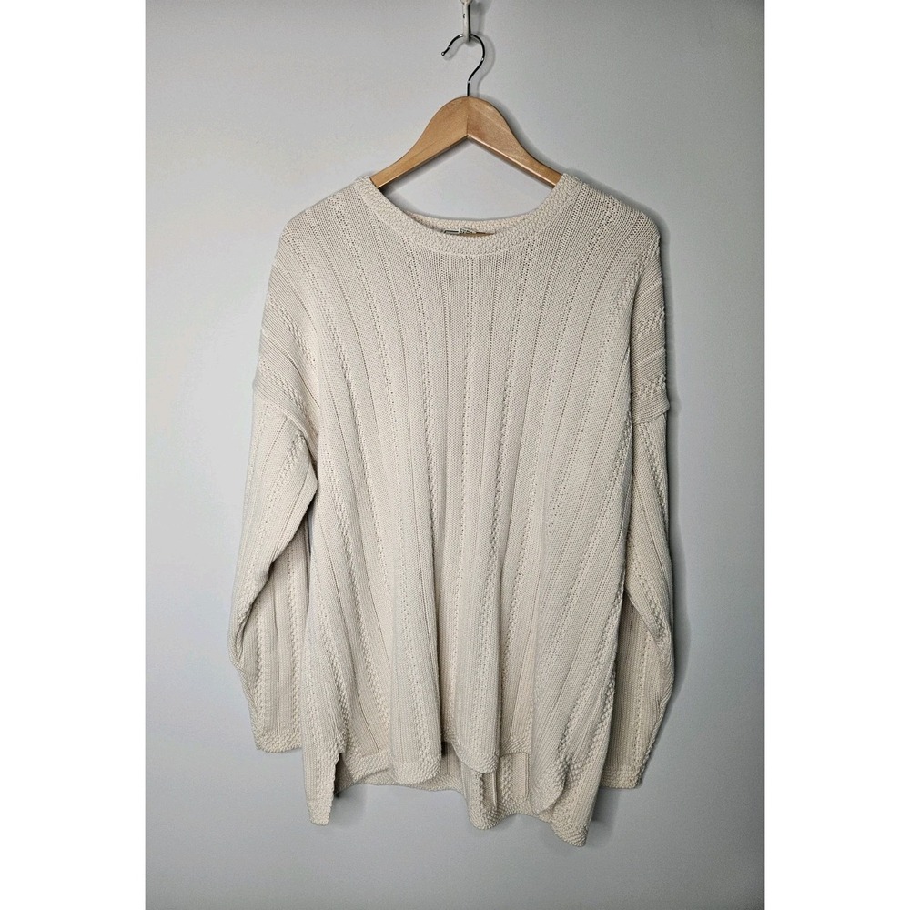 Ll Bean Sweater Women L Cream Fisherman Made In Scotland Coastal Lagenlook 90's